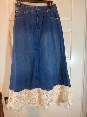 EST. 1946 Denim Skirt with Lace Hem Size 6